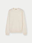 Men's White Cashmere Crew Neck Sweater detail view on white background