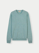 Men's Blue Haze Cashmere Crewneck Sweater detail view on white background 