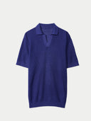 Men's Cashmere Silk Polo Skipper Blue front view on white background