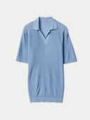 Men's Cashmere Silk Polo Celestial Blue detail view on white background