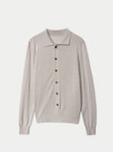 Men's Taupe Cashmere Silk Polo-Neck Cardigan detail view on white background
