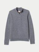 Men's Cashmere Waffle Knit Half-Zip Sweater Stone Gray detail view on white background
