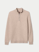 Men's Organic Colour Cashmere Waffle Knit Half-Zip Sweater Warm Grey detail view on white background