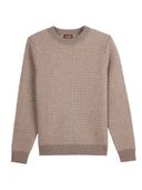 Men's Natural Color Cashmere Waffle Knit Sweater in soft beige, featuring a waffle knit texture and crewneck design.