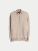 Men's Twо-Tone Full-Zip Cashmere Cardigan Taupe  detail view on white background