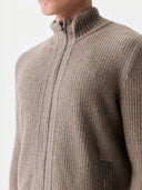Men's Twо-Tone Full-Zip Cashmere Cardigan Taupe - Gobi Cashmere