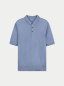 Men Classic Polo Shirt with Short Sleeve Cambray Blue detail view on white background