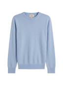 Timeless Crewneck Cashmere Sweater in muted blue, crafted from lightweight Mongolian cashmere for comfort and style.