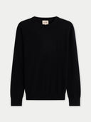 Men's Black Crewneck Cashmere Sweater detail view on white background