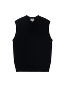 Timeless V-Neck Cashmere Vest in black, designed with lightweight Mongolian cashmere for warmth and style.