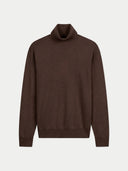 Men's Cocoa Turtleneck Cashmere Sweater detail view on white background