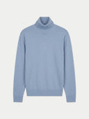 Men's Light Blue Turtleneck Cashmere Sweater detail view on white background