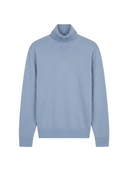 Timeless Turtleneck Cashmere Sweater in muted blue, crafted from soft Mongolian cashmere for warmth and sophistication.