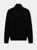 Men's Black Turtleneck Cashmere Sweater detail view on white background
