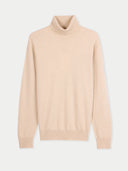 Men's Beige Turtleneck Cashmere Sweater detail view on white background