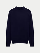 Timeless Mock Neck Cashmere Sweater Navy Blazer detail view, on white background