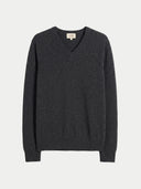 Men's Charcoal V-Neck Cashmere Sweater detail view on white background