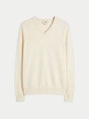 Men's White  V-Neck Cashmere Sweater  front view on white background