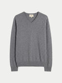 Men's DIm Gray  V-Neck Cashmere Sweater  detail view on white background