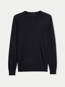 Men's Cashmere Silk C-Neck Sweater Black  detail view on white background