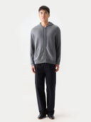 Men's Zip-Up Cashmere Hoodie Dim Gray worn by model, front view on white background
