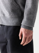 Men's Zip-Up Cashmere Hoodie Dim Gray worn by model, detail view on white background
