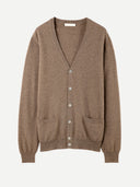 Men's Taupe Cashmere V-neck Cardigan  detail view on white background