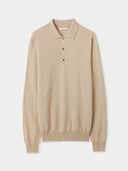 Men's Beige Cashmere Polo Sweater   detail view on white background