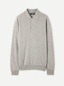Men's Grey Cashmere Polo Sweater detail view on white backround