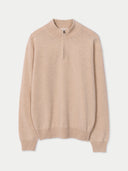 Men's Beige Half-Zip Cashmere Sweater  , front view on white background  