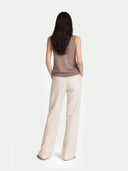 Timeless Cashmere Crewneck Vest Taupe worn by model, back view, on white background