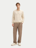Men's White Cashmere Polo Sweater worn by model, front view on white background
