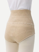 Beige high-waisted knitted underwear on a white background #color_beige