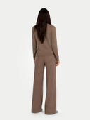 Women's Wide-Leg Cashmere Pants Taupe  worn by model, back view on white background
