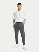 Men's Cashmere Jogger Plum Kitten  worn by model, front view on white background