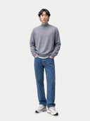 Timeless Mock Neck Cashmere Sweater Dim Gray  worn by model, front view, on white background