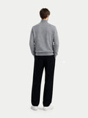Mens' Dim Gray  Cashmere Cardigan worn by model, back view on white background