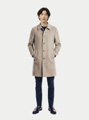 Model wearing the Men's Single-Breasted Cashmere Coat in Taupe, full-length front view