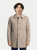 Model wearing the Men's Single-Breasted Cashmere Coat in Taupe, front view