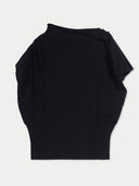 Women's Black Cashmere Asymmetrical Top detail view on white background