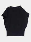 Women's Black Cashmere Asymmetrical Top back view on white background