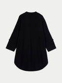 Women's Black Cashmere Button-Front Poncho  back view on white background