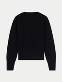 Women's Black Cashmere Argyle Cardigan back view on white background