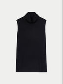 Women's Black Cashmere Silk High-Neck Top detail view on white background