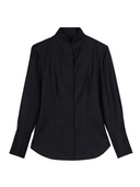 Cashmere Stand-Collar Shirt in black featuring Mongolian style collar and sculpted seaming.