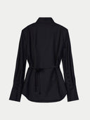 Women's Black Cashmere Stand-Collar Shirt  back view on white background