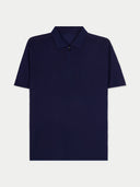 Men's Navy Cashmere Silk Half-Zip Polo Top detail view on white background