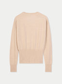 Women's Beige Cashmere Cinched-Waist Sweater back view on white background