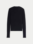 Women's Black Cashmere Two-Way Zip Cardigan back view on white background
