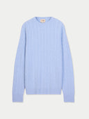 Men's Light Blue Cashmere Cable-Knit Sweater detail view on white background
